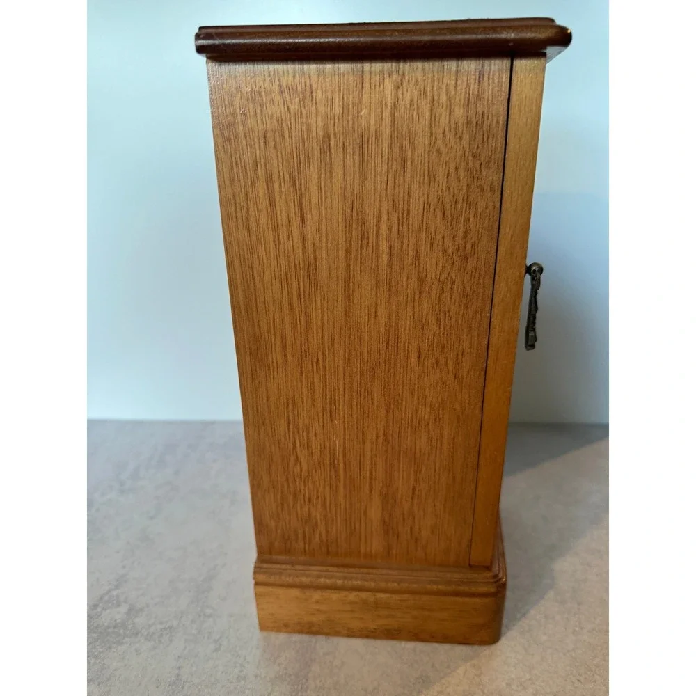 Vintage Wooden Jewelry Box Glass Door Floral Inlay Armoire‎ Style